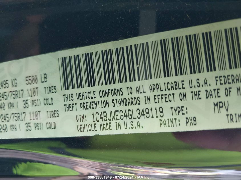 2016 Jeep Wrangler Unlimited 75Th Anniversary VIN: 1C4BJWEG4GL349119 Lot: 39881949