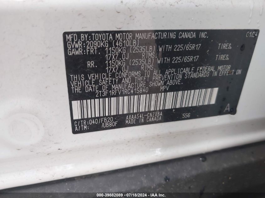 VIN 2T3F1RFV1RC415840 2024 Toyota RAV4, LE no.9