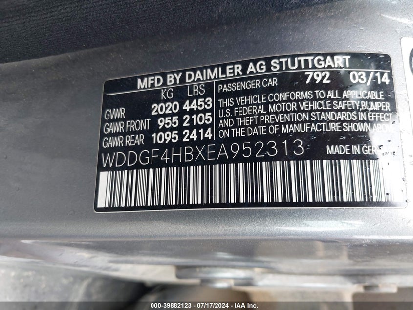 2014 Mercedes-Benz C 250 250 VIN: WDDGF4HBXEA952313 Lot: 39882123