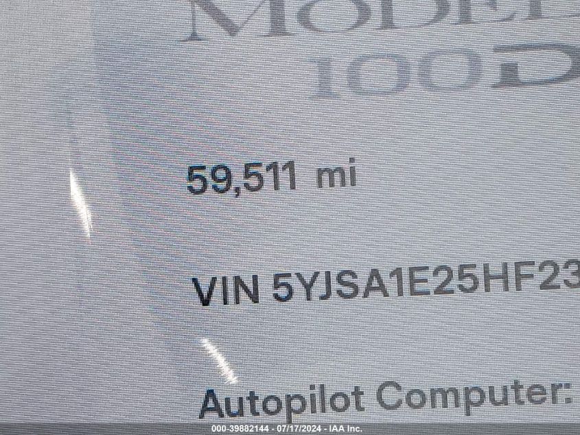 2017 Tesla Model S 100D/60D/75D/90D/P100D VIN: 5YJSA1E25HF234072 Lot: 39882144