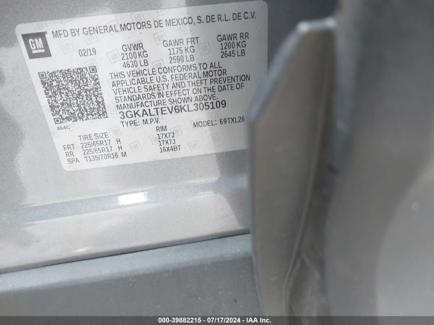 2019 GMC Terrain Sle VIN: 3GKALTEV6KL305109 Lot: 39882215