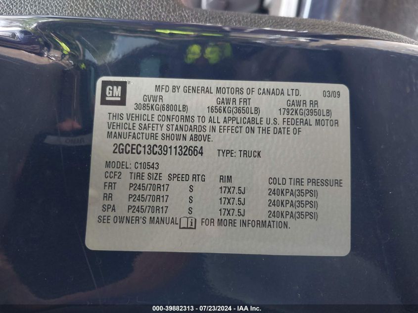 2009 Chevrolet Silverado 1500 Ls VIN: 2GCEC13C391132664 Lot: 39882313