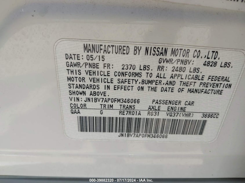 2015 INFINITI Q50 PREMIUM - JN1BV7AP0FM346066