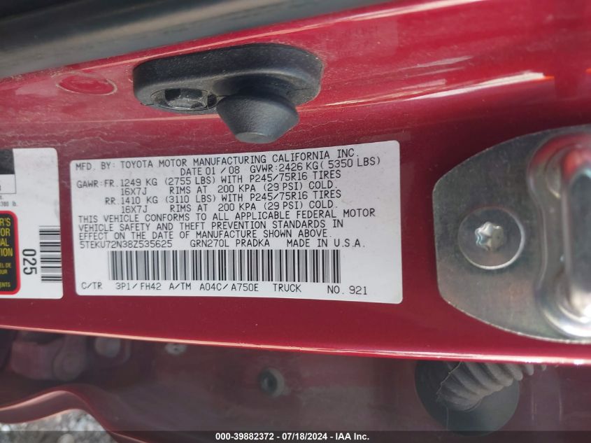 2008 Toyota Tacoma Dbl Cab Prerunner Lng Bed VIN: 5TEKU72N38Z535625 Lot: 39882372