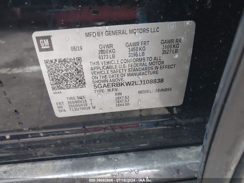 2020 Buick Enclave Fwd Essence VIN: 5GAERBKW2LJ108838 Lot: 39882606