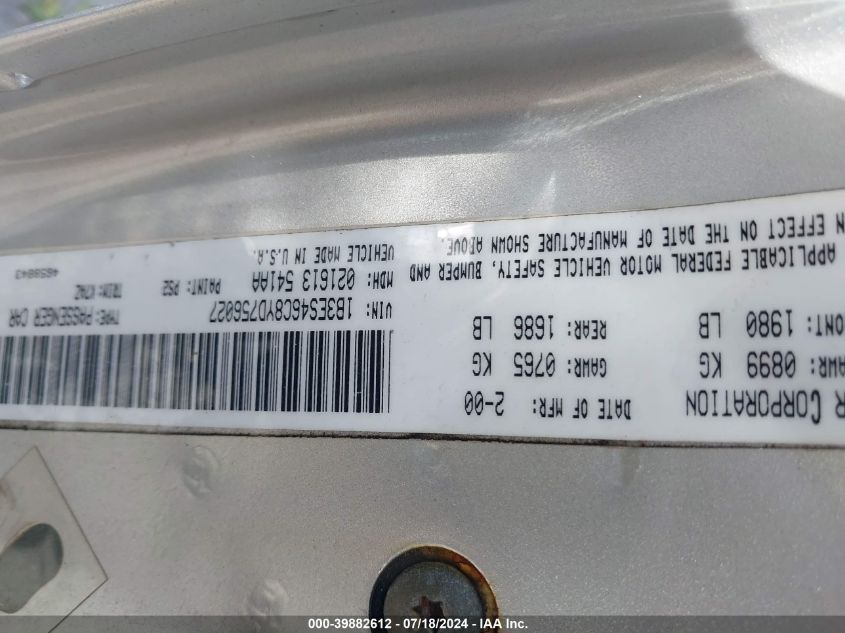 2000 Dodge Neon Highline VIN: 1B3ES46C8YD756027 Lot: 39882612