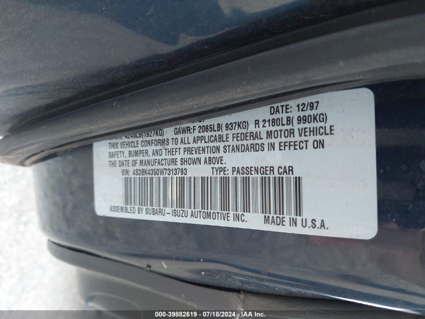 1998 Subaru Legacy L/Right Hand Postal Drive VIN: 4S3BK4350W7313793 Lot: 39882619