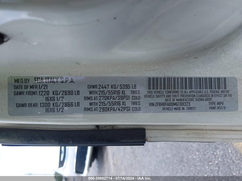 2021 RAM PROMASTER CITY TRADESMAN - ZFBHRFAB8M6T88323