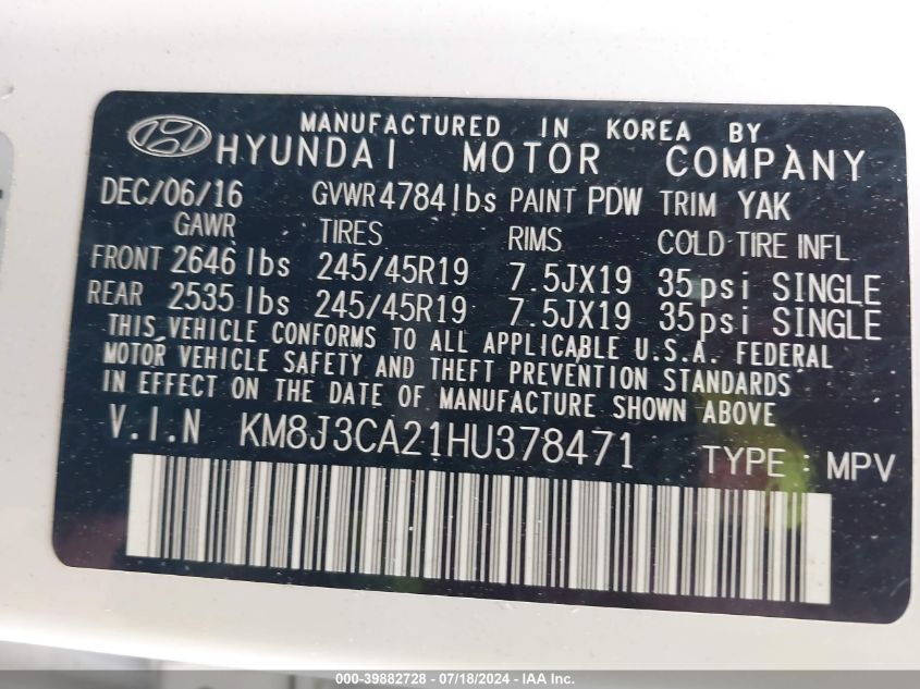 2017 HYUNDAI TUCSON LIMITED - KM8J3CA21HU378471