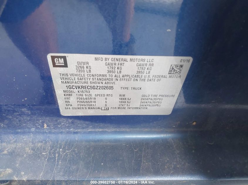 2016 Chevrolet Silverado 1500 2Lt VIN: 1GCVKREC5GZ202605 Lot: 39882758
