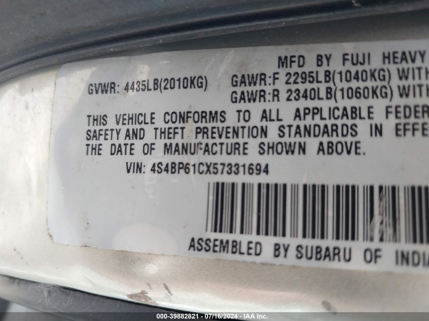 2005 Subaru Outback 2.5I VIN: 4S4BP61CX57331694 Lot: 39882821