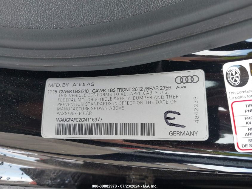 WAUGFAFC2GN116377 2016 Audi A6 2.0T Premium Plus