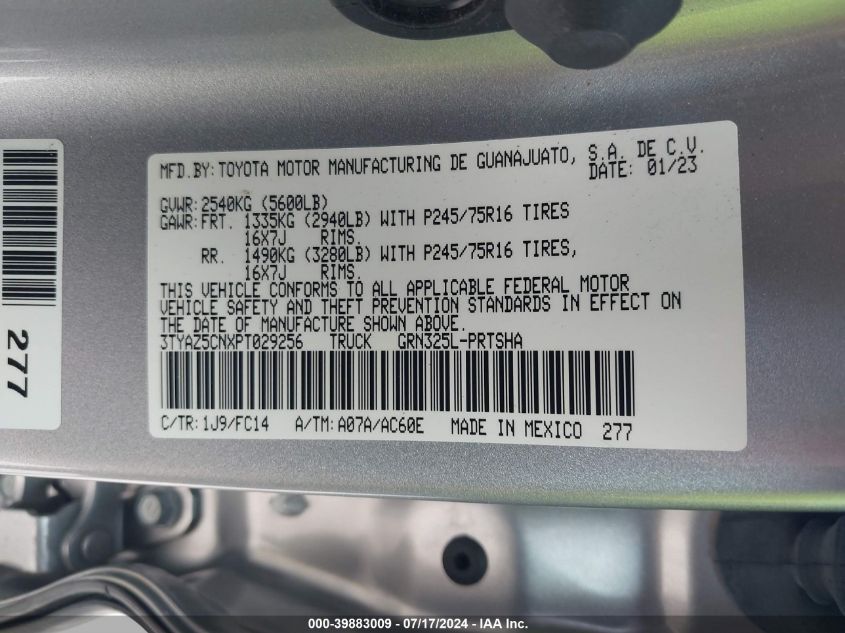 2023 Toyota Tacoma Double Cab/Sr5/Trd Sport/ VIN: 3TYAZ5CNXPT029256 Lot: 39883009