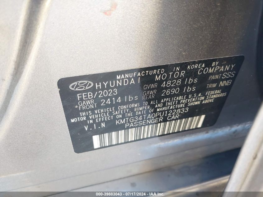 2023 Genesis G70 Prestige VIN: KMTG34TA0PU122833 Lot: 39883043