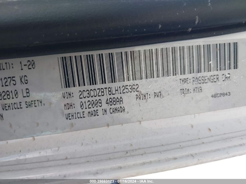 2020 Dodge Challenger R/T VIN: 2C3CDZBT8LH125362 Lot: 39883123