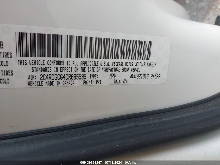 2013 Dodge Grand Caravan Sxt VIN: 2C4RDGCG4DR685595 Lot: 39883247