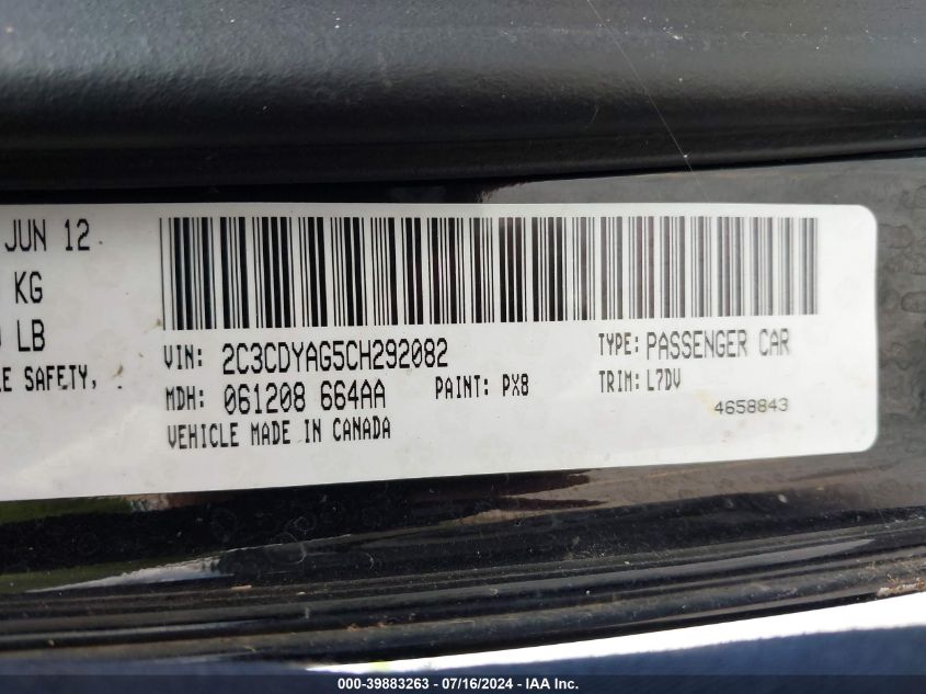 2012 Dodge Challenger Sxt VIN: 2C3CDYAG5CH292082 Lot: 39883263