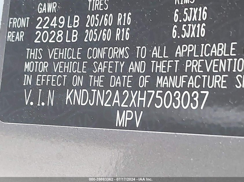 2017 KIA SOUL - KNDJN2A2XH7503037