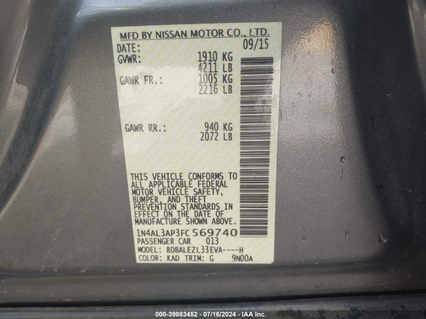 1N4AL3AP3FC569740 2015 Nissan Altima 2.5 S