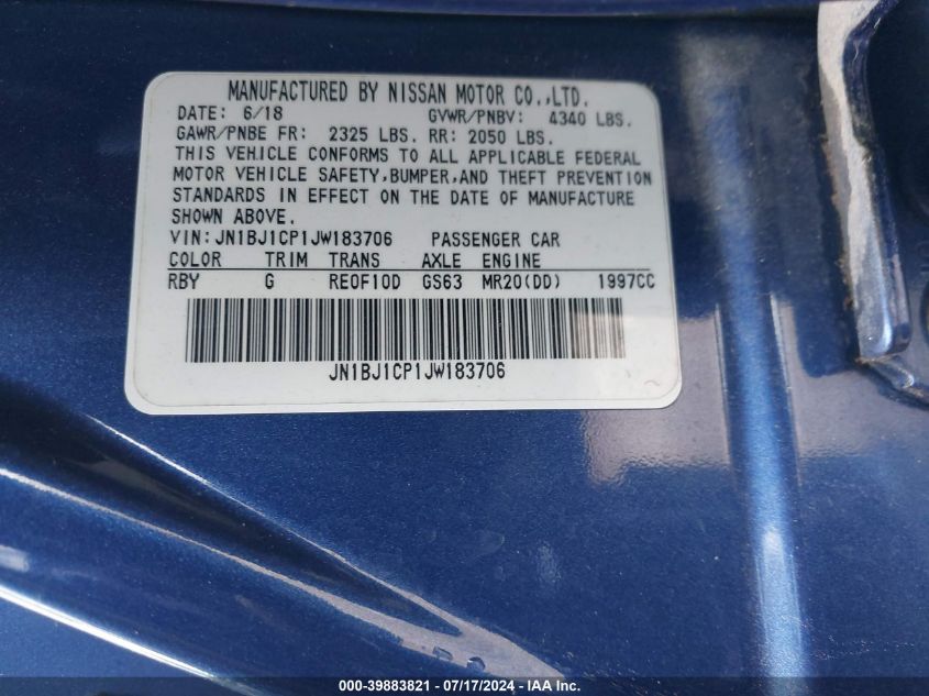 2018 Nissan Rogue Sport S VIN: JN1BJ1CP1JW183706 Lot: 39883821