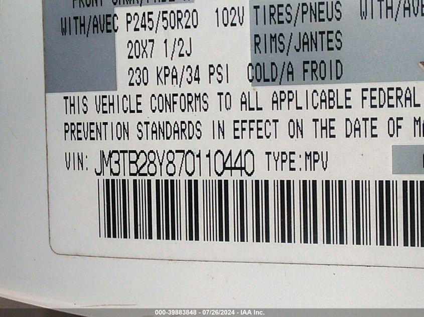 2007 Mazda Cx-9 Grand Touring VIN: JM3TB28Y870110440 Lot: 39883848