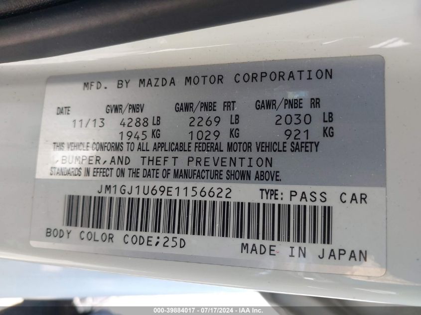 2014 Mazda 6 Sport VIN: JM1GJ1U69E1156622 Lot: 39884017