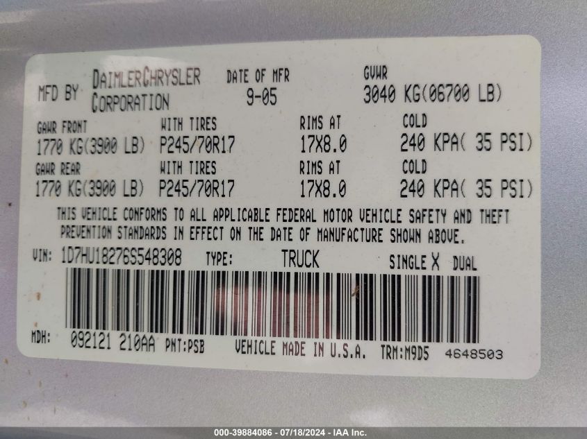 1D7HU18276S548308 2006 Dodge Ram 1500 Slt/Trx4 Off Road/Sport