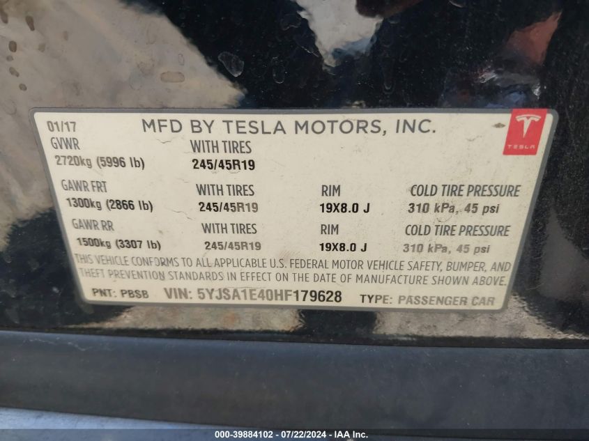 5YJSA1E40HF179628 2017 Tesla Model S 100D/60D/75D/90D/P100D