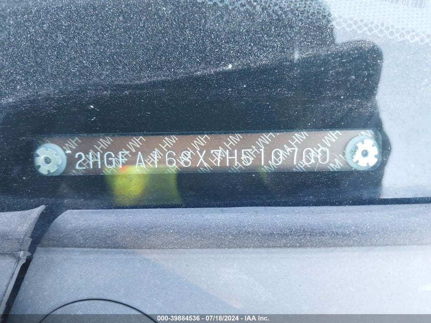 2007 Honda Civic Ex VIN: 2HGFA168X7H510700 Lot: 39884536