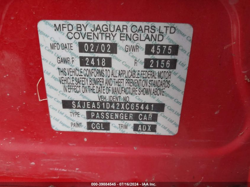 2002 Jaguar X-Type 2.5L VIN: SAJEA51D52XC57672 Lot: 39884545