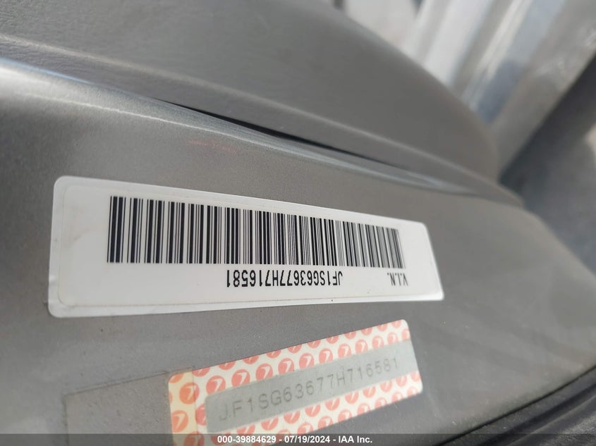 2007 Subaru Forester 2.5X VIN: JF1SG63677H716581 Lot: 39884629