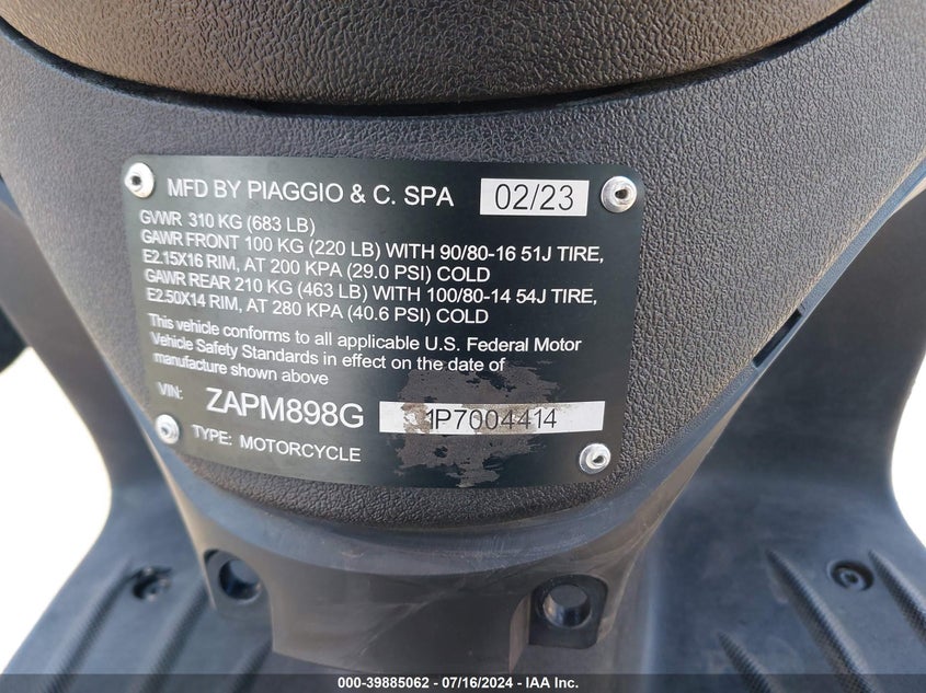 2023 PIAGGIO LIBERTY 150/150 S - ZAPM898G1P7004414
