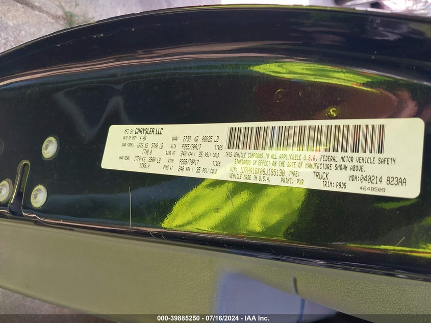 2008 Dodge Ram 1500 St/Sxt VIN: 1D7HA16K08J195138 Lot: 39885250