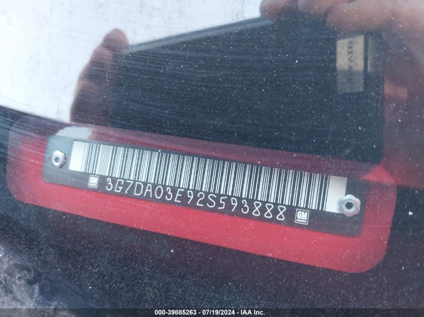 2002 Pontiac Aztek VIN: 3G7DA03E92S593888 Lot: 39885263