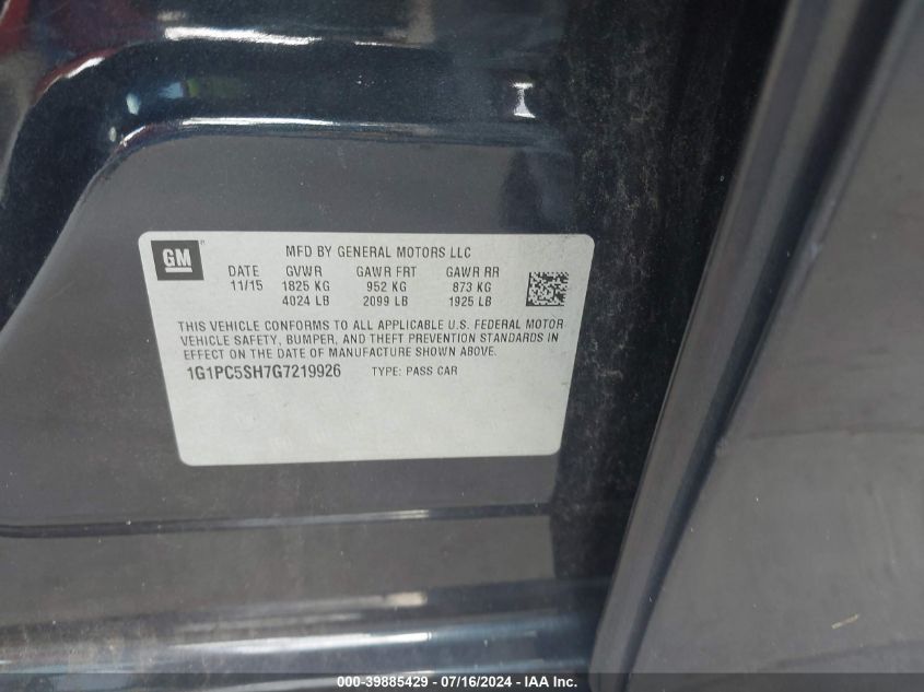 2016 Chevrolet Cruze Limited Ls Auto VIN: 1G1PC5SH7G7219926 Lot: 39885429