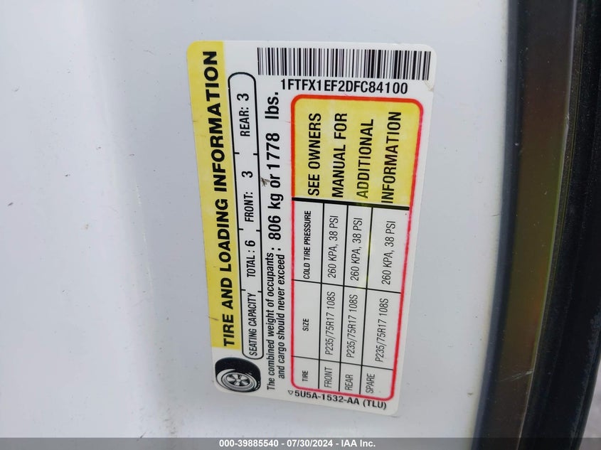 2013 Ford F-150 Xl VIN: 1FTFX1EF2DFC84100 Lot: 39885540
