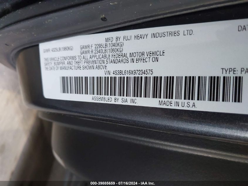 4S3BL616X97234575 | 2009 SUBARU LEGACY