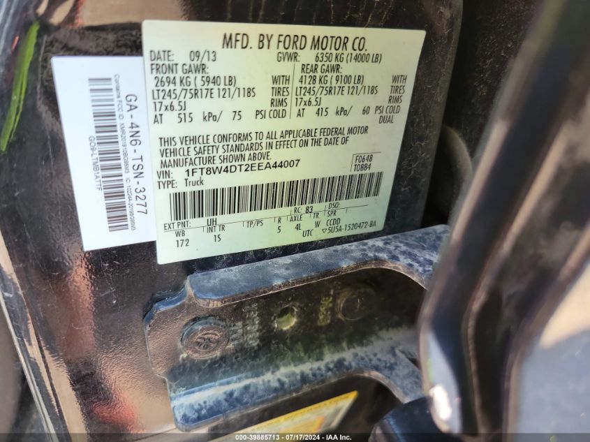 2014 Ford F450 Super Duty VIN: 1FT8W4DT2EEA44007 Lot: 39885713