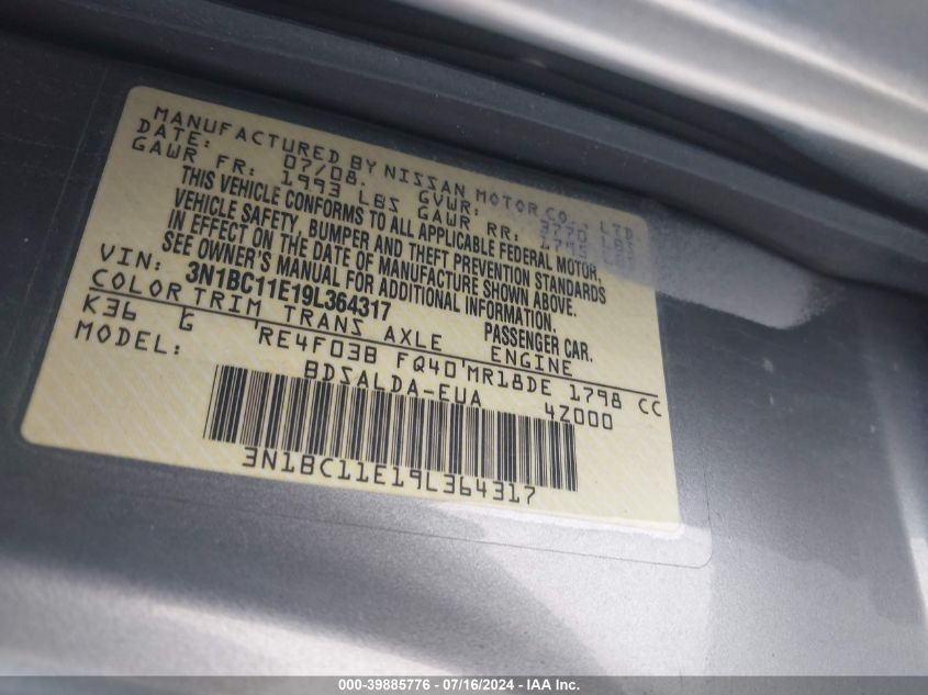 3N1BC11E19L364317 | 2009 NISSAN VERSA