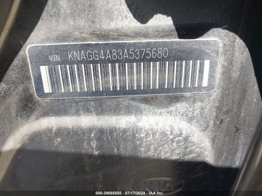 2010 Kia Optima Lx VIN: KNAGG4A83A5375680 Lot: 39885855