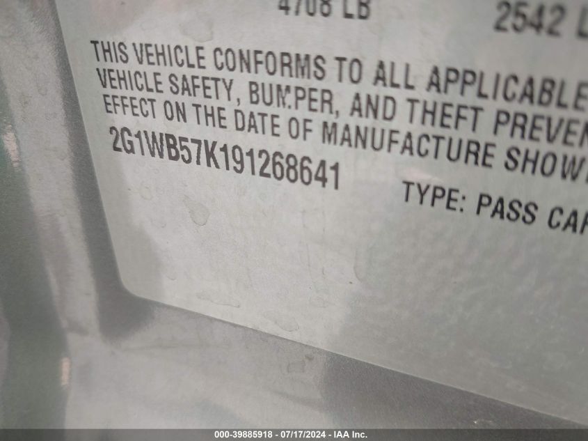 2009 Chevrolet Impala Ls VIN: 2G1WB57K191268641 Lot: 39885918