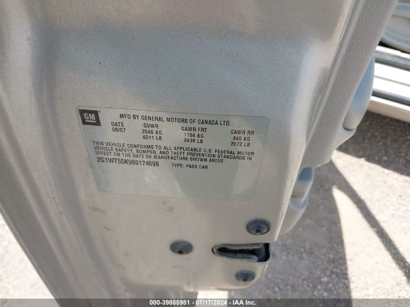 2008 Chevrolet Impala Lt VIN: 2G1WT55K989174698 Lot: 39885981