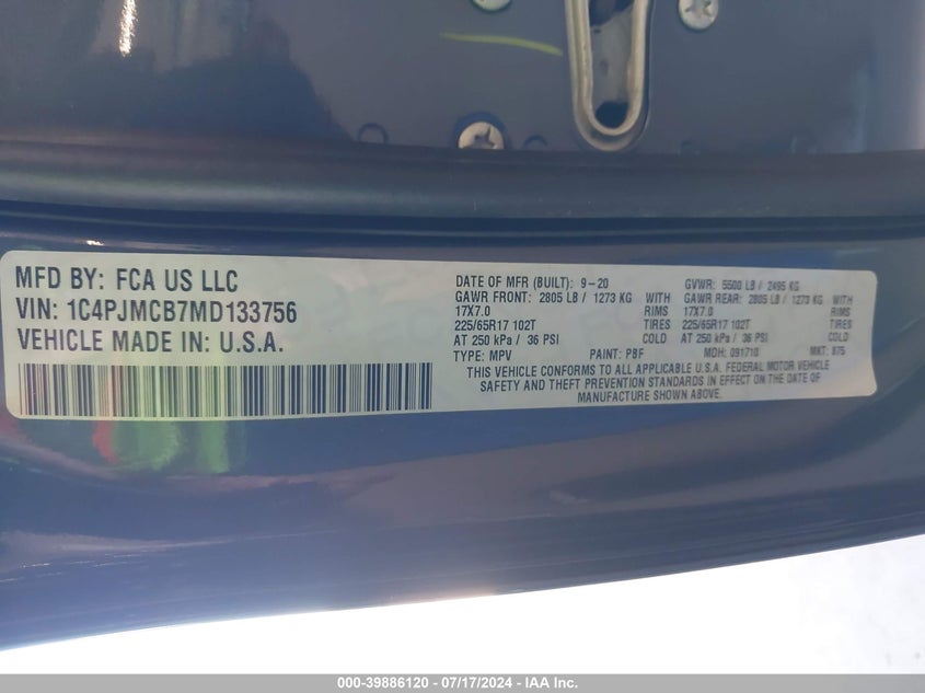 VIN 1C4PJMCB7MD133756 2021 JEEP CHEROKEE LATITUDE 4X4