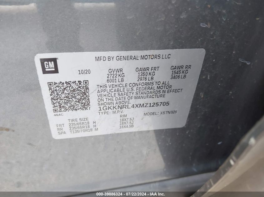 1GKKNRL4XMZ125705 2021 GMC Acadia Awd Sle