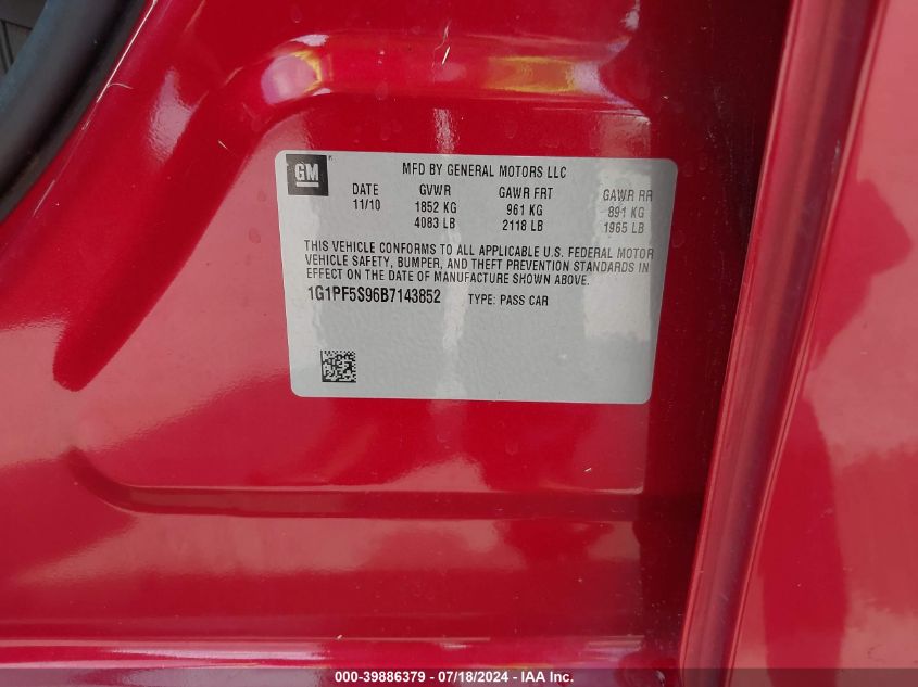 2011 Chevrolet Cruze 1Lt VIN: 1G1PF5S96B7143852 Lot: 39886379