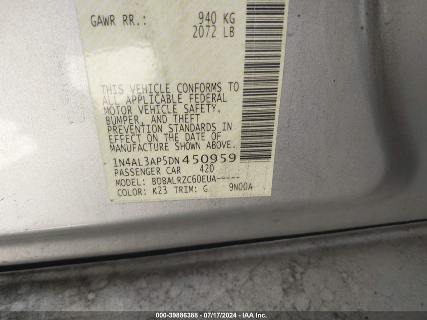 1N4AL3AP5DN450959 2013 Nissan Altima 2.5 S