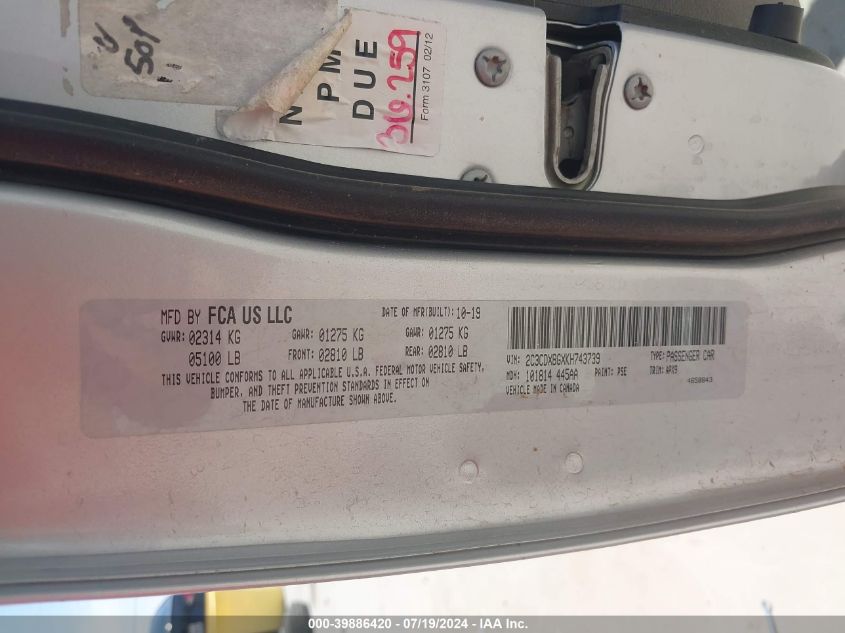 2C3CDXBGXKH743739 2019 Dodge Charger Sxt Rwd