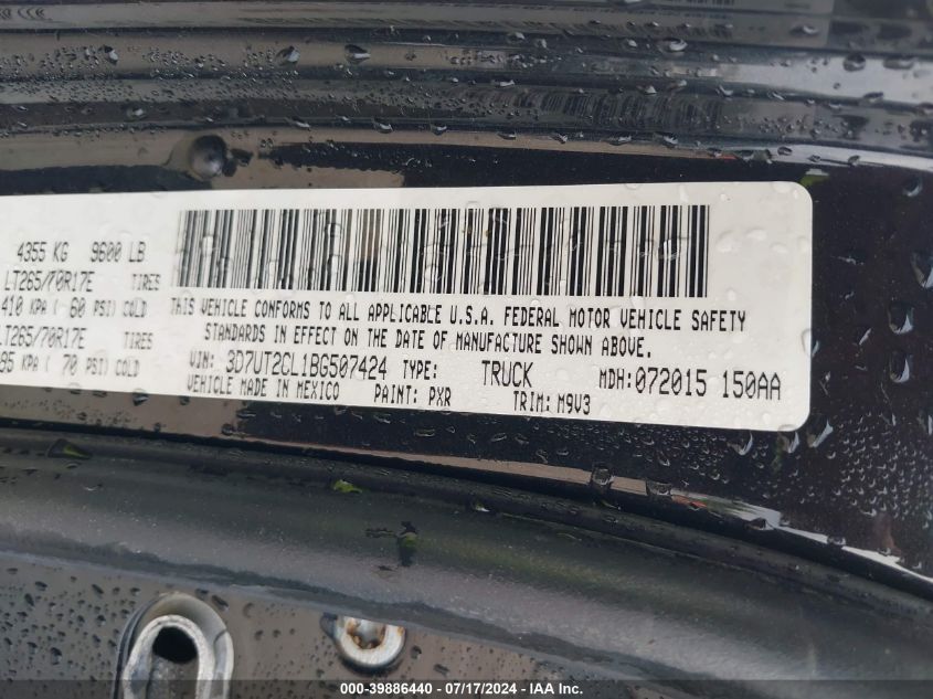 2011 Dodge Ram 2500 VIN: 3D7UT2CL1BG507424 Lot: 39886440