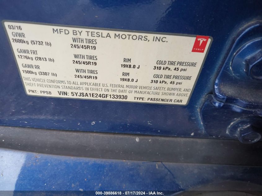 5YJSA1E24GF133930 2016 Tesla Model S 60D/70D/75D/85D/90D