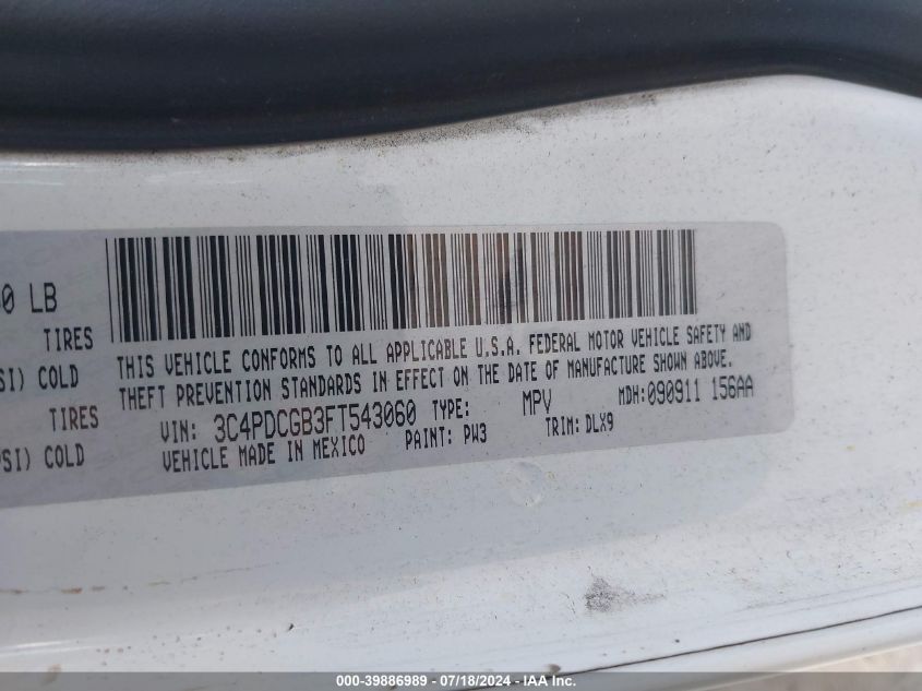 2015 Dodge Journey Crossroad VIN: 3C4PDCGB3FT543060 Lot: 39886989